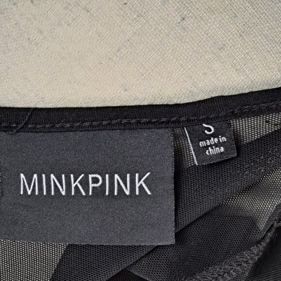 MinkPink Size Small Black BodyCon Dress Mixed Materials Sheer/Velvet/Studded - Picture 12 of 15